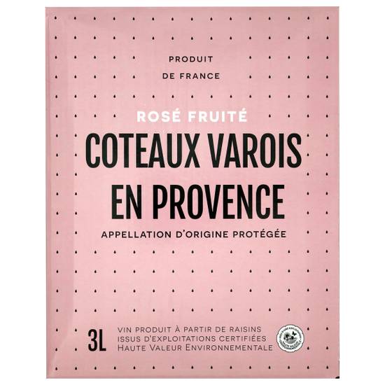 Cote Varois en Provence, vin rosé franprix 3L