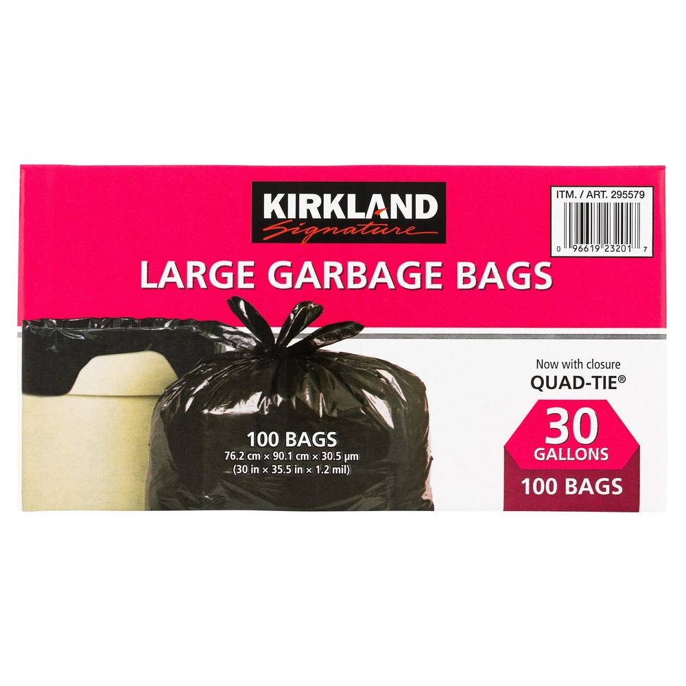 Kirkland Signature Large Quad-Tie Garbage Bags 30 In. × 35.5 In., 100-Pack