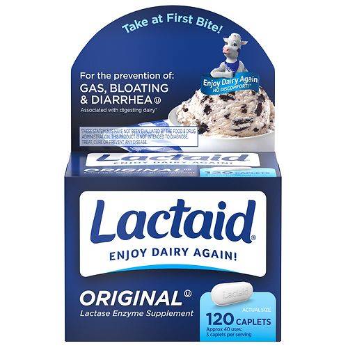Lactaid Original Strength Lactose Intolerance Relief Caplets - 120.0 ea