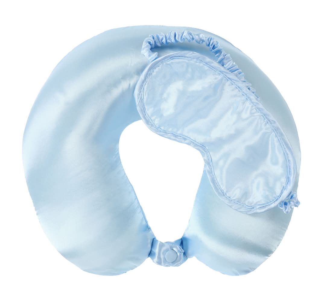 Satin Travel Pillow And Eye Mask Set Blue