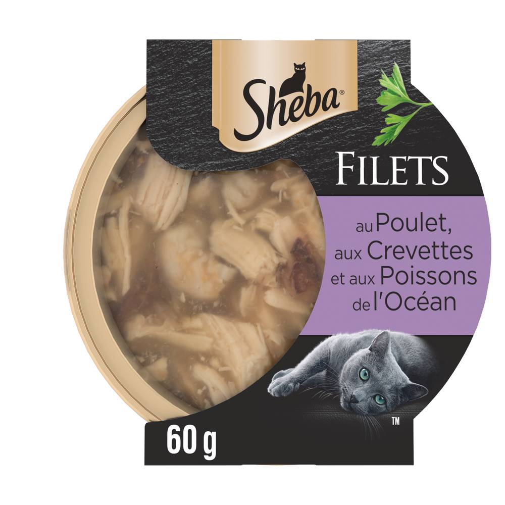 Sheba - Pâtée pour chat adulte filets (poulet - crevettes - poissons - océan)