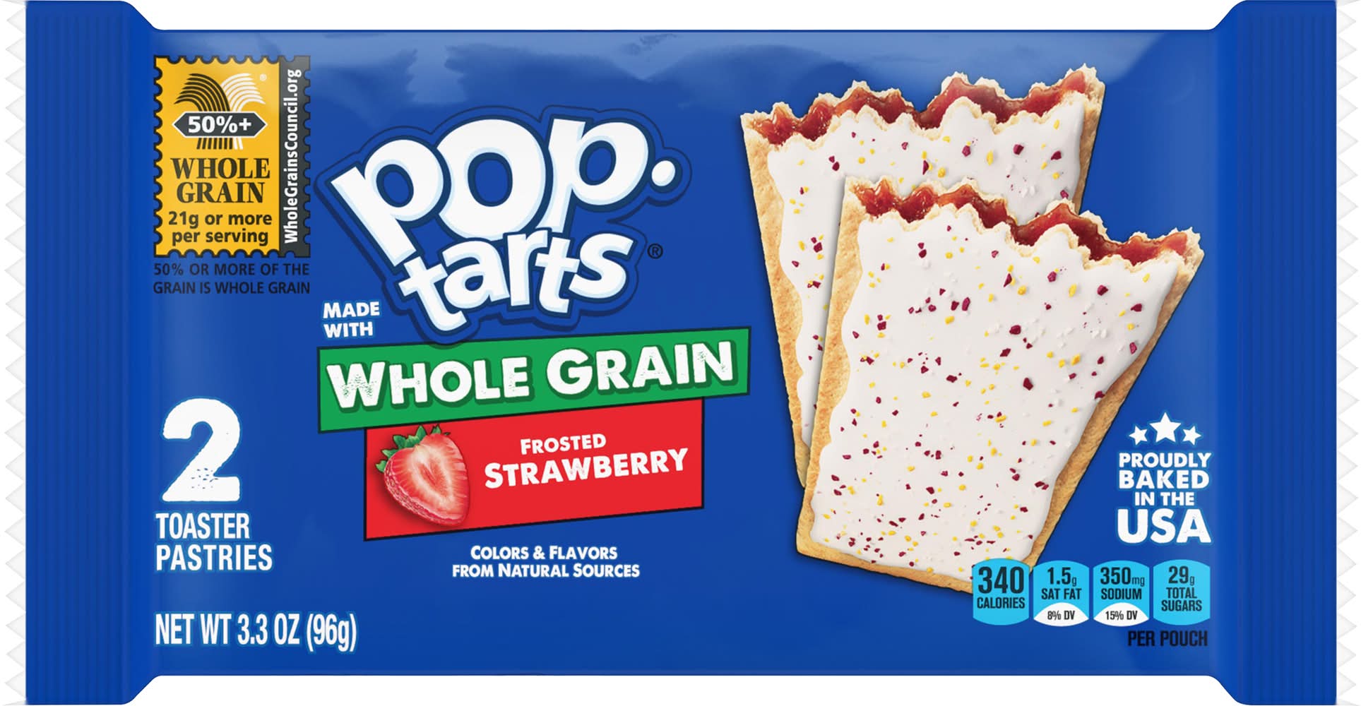 Pop-Tarts Whole Grain Toaster Pastries, Frosted Strawberry (3.3 oz, 2 ct)