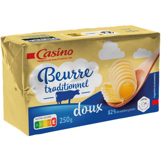 CASINO - Beurre Traditionnel - Doux - 82% de Mat.Gr - 250g