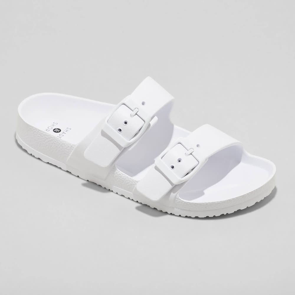Shade & Shore Open Toe Neida Eva Two Band Footbed Slide Sandals, Women, 9, White