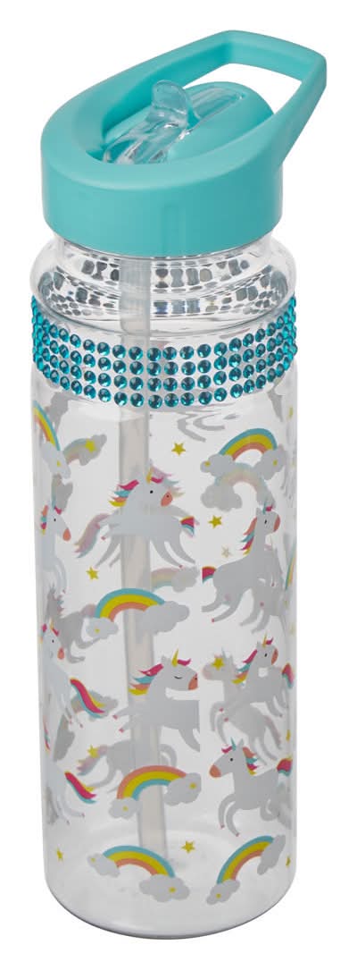 Water Bottle With Fliptop Straw And Rhinestone Details 3 Assorted Styles