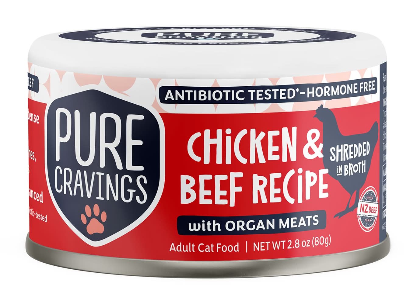 Pure Cravings Mercury Tested Adult Wet Cat Food - Grain Free, Shredded in Broth, 2.8 Oz. (Flavor: Chicken & Beef, Size: 2.8 Oz)