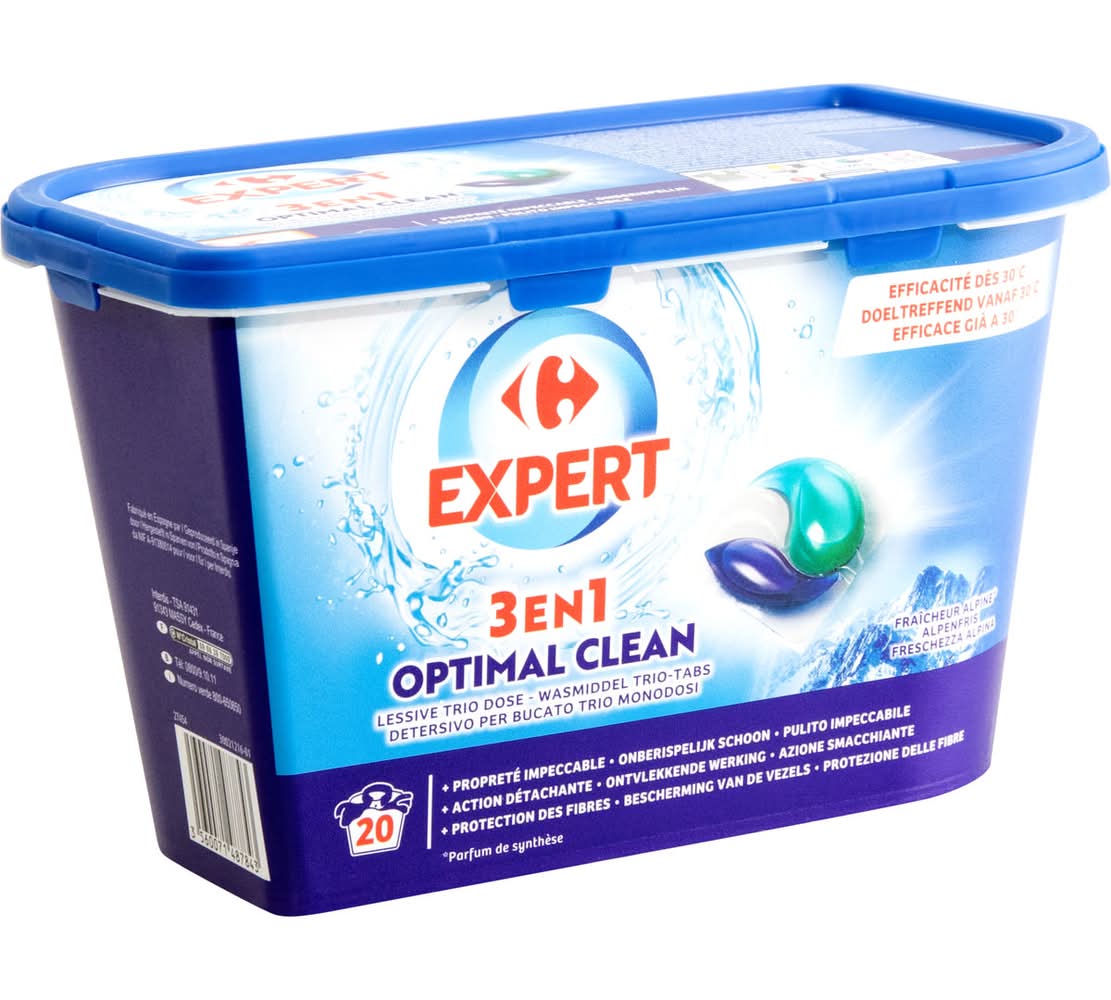 Carrefour Expert Lessive Trio Dose 3 en 1 Optimal Clean 20 Lavages