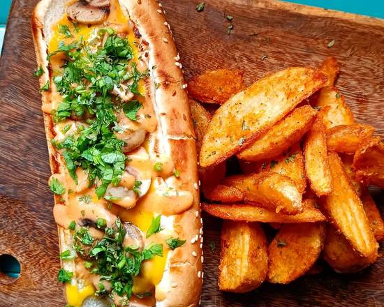 cheddar mushroom melt hot dog