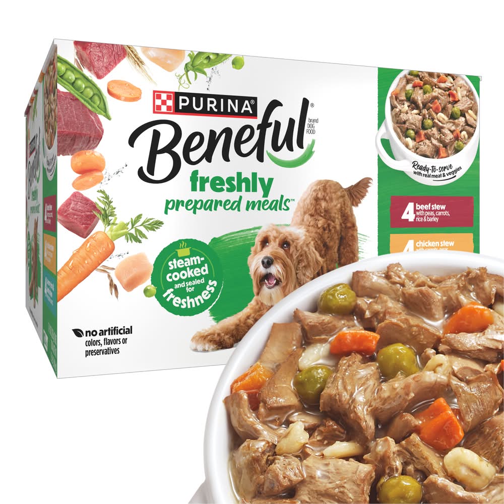 Purina Beneful Freshly Prepared Meals Variety pack Wet Dog Food, Beef Stew-Chicken Stew-Savory Rice & Lamb Stew, Adult (7.5 lbs, 12 ct)