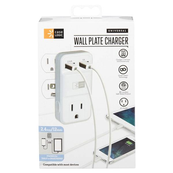 Case Logic wall charger 1-plug/2-usb w/light