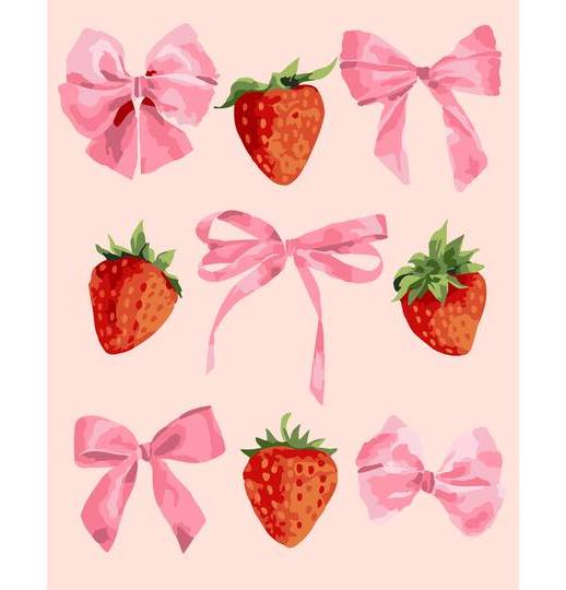 8" X 10" Coquette Bow & Strawberry Paint-By-Number Kit With Wood Display Hanger By Artist'S Loft
