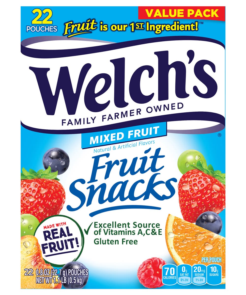 Welch's Fruit Snack Pouches Value pack, Mixed Fruit (22 x 0.8 oz)