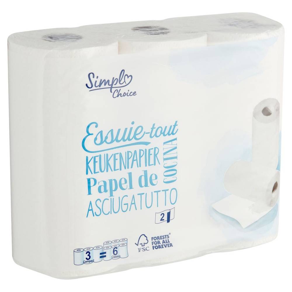 Simpl Choice Essuie-Tout 2 Épaisseurs 3 Rouleaux