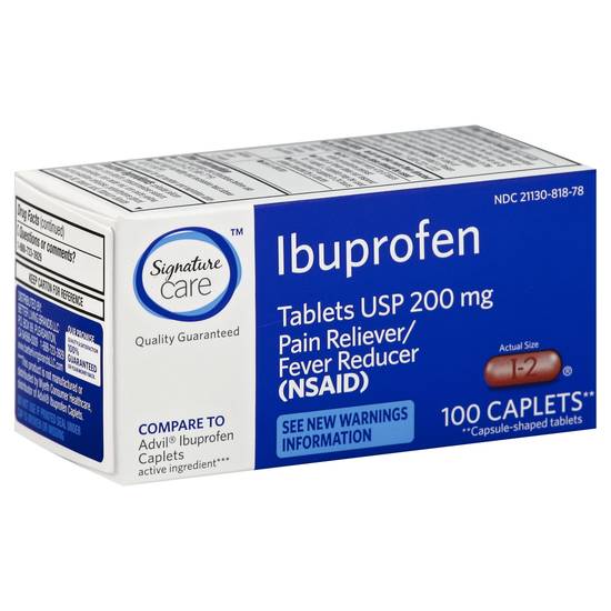 Signature Care Ibuprofen 200mg Pain Reliever Caplets (100 ct)
