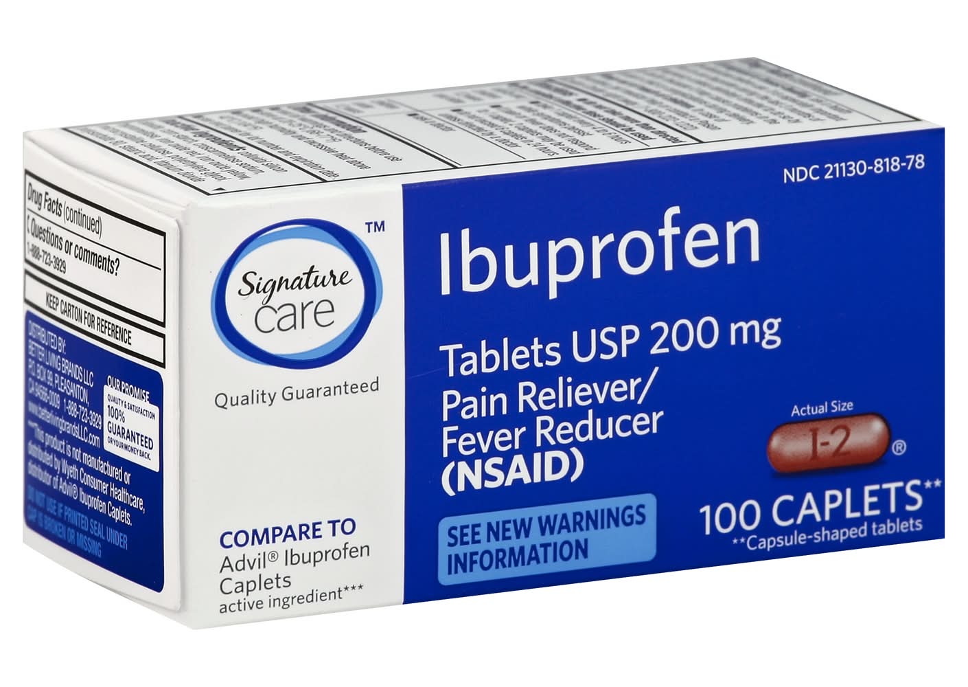 Signature Care Ibuprofen 200mg Pain Reliever Caplets (1.9 oz)