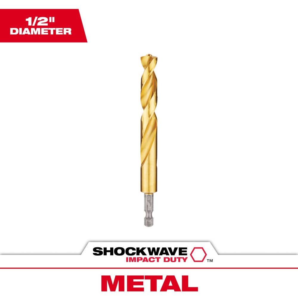 Milwaukee Shockwave 1/2 In. X 5-1/8 In. L Titanium Red Helix Drill Bit Hex Shank 1 Pc