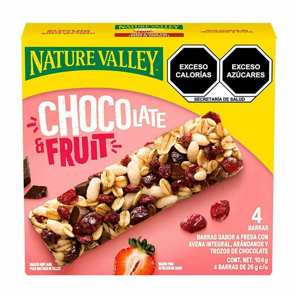 Nature valley barras de granola chocolate and fruit (4 pack, 26 g)