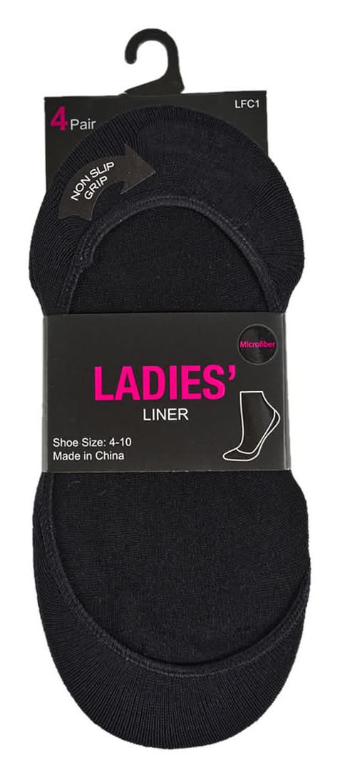 Ladies' Microfiber No Slip Grip Liner 4 Ct Assorted Colors