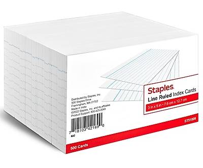 Staples 3 x 5 Index Cards, Lined, White, 500/Pack (TR51009)
