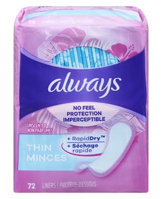 Always Daily Unscented Thin Minces Panty Liners (72 ct)