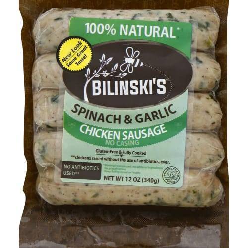 Bilinski's Natural Spinach & Garlic Chicken Sausage (12 oz)