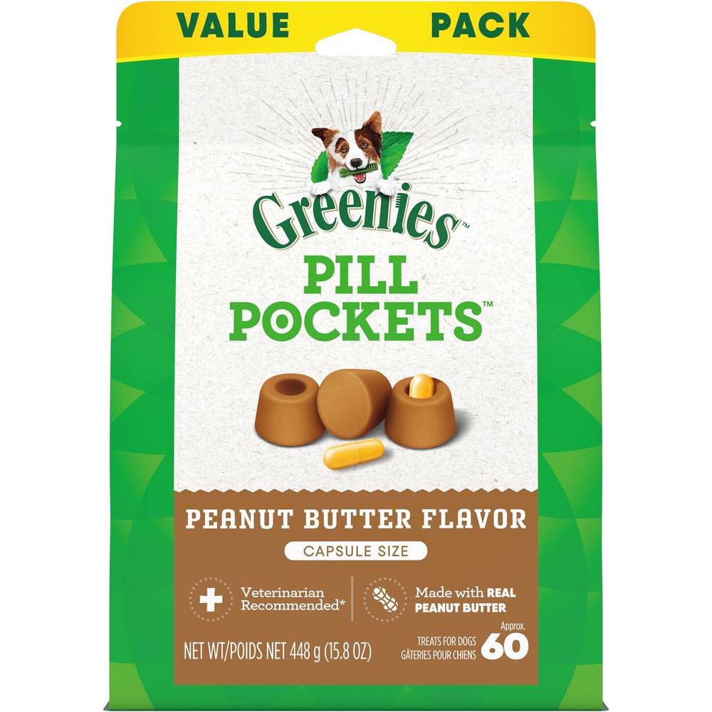 Greenies Pill Pockets Natural Adult Dog Treats Capsule Size Peanut Butter Flavour (Flavor: Peanut Butter, Size: 60 Count)