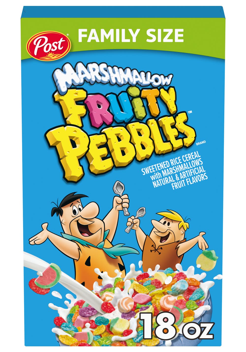 Post Family Size Marshmallow Fruity Pebbles, Rice Cereal-Marshmallows (18 oz)