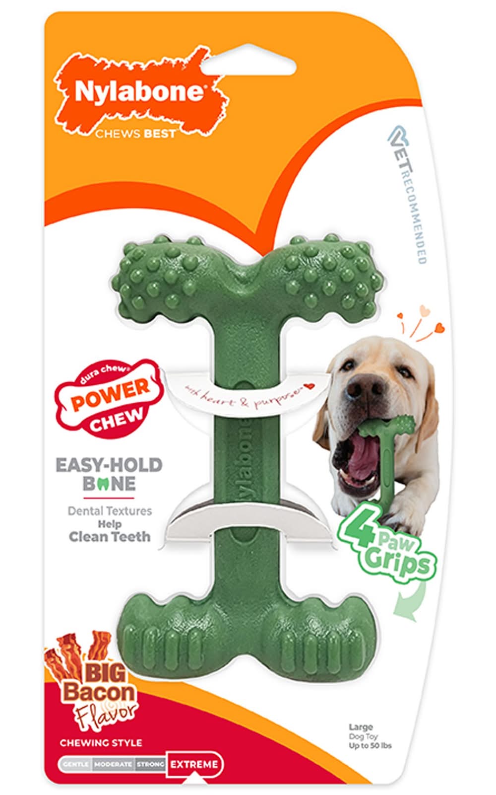 Nylabone® Power Chew Durable Dog Toy, Bacon Flavor (Color: Brown, Size: Large)