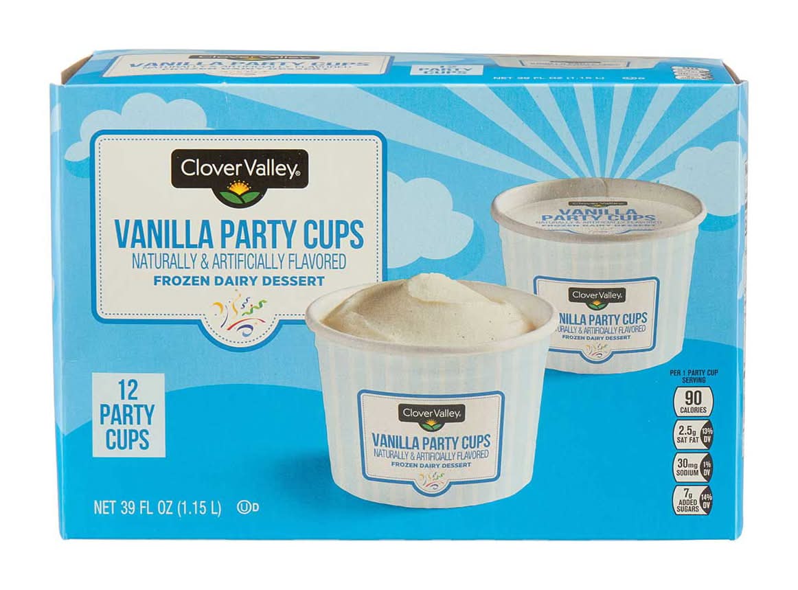Clover Valley Frozen Dairy Dessert Party Cups, Vanilla (39 fl oz, 12 ct)