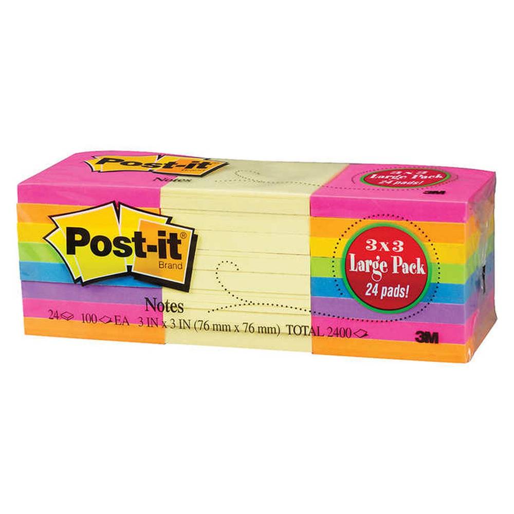 Post-It Self-Stick Notes, Assorted Colors, 24-count