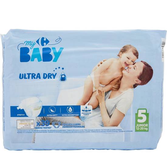 Carrefour Baby - Couches bébé ultra dry junior taille 5 12 à 20 kg (39 pièces)