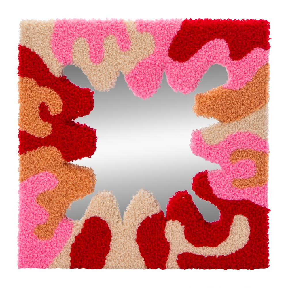 Trendy Tufted Wall Mirror 9.65in x 12in Red/Pink Swirl