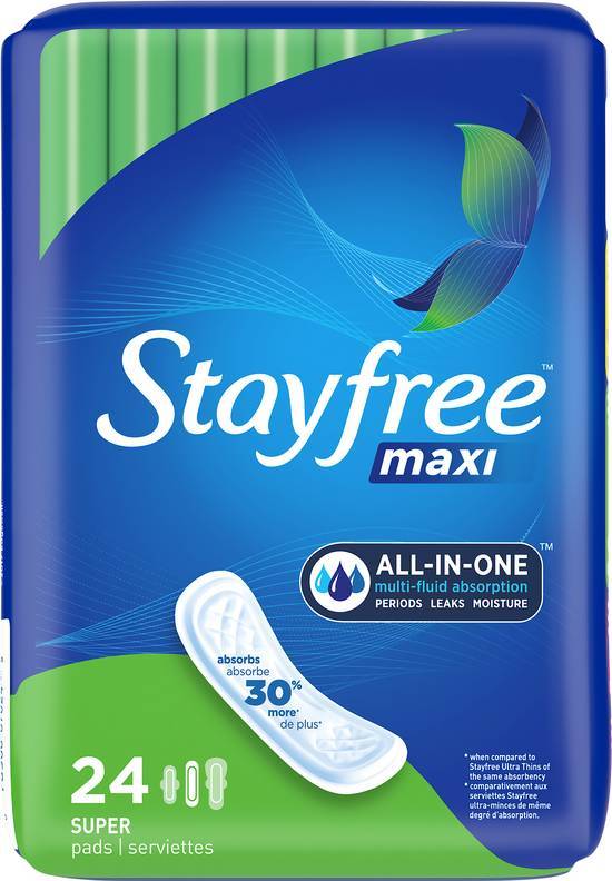 Stayfree All-In-One Multi-Fluid Absorption Periods Leaks Moisture Super Maxi Pads (24 ct)