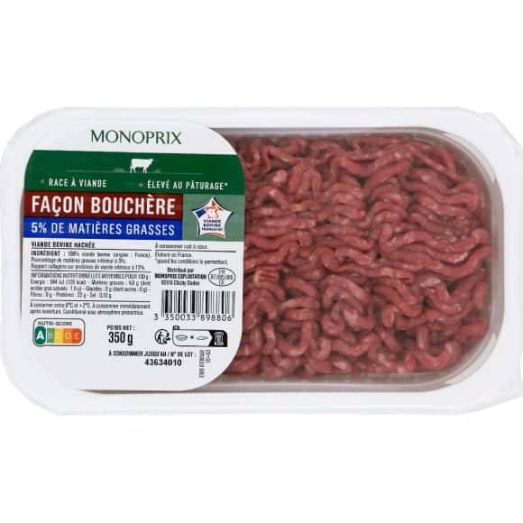 Monoprix Viande Hachée De Boeuf Façon Bouchère 5% Mat. Gr. La Barquette De 350 G