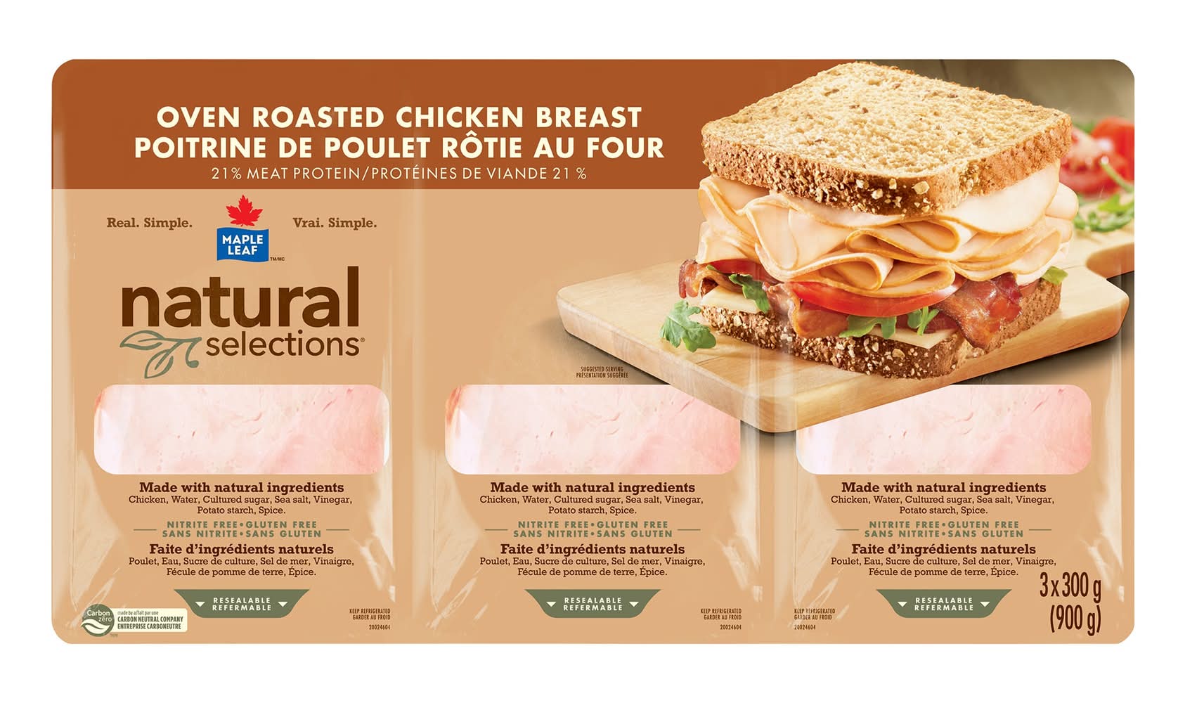 Maple Leaf Natural Selections Oven Roasted Chicken Breast (3 x 300 g)