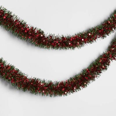 Wondershop Tinsel Christmas Garland, 10 Ft, Red-Green