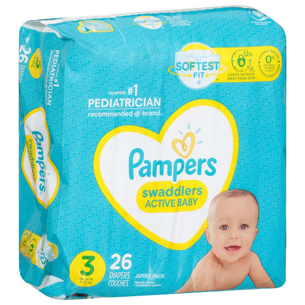 Pampers Swaddlers Baby Diapers Jumbo pack, Stage 3 (26 ct)