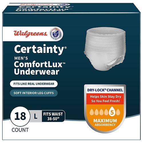 Walgreens Certainty Men's ComfortLux Underwear Large - 18.0 ea