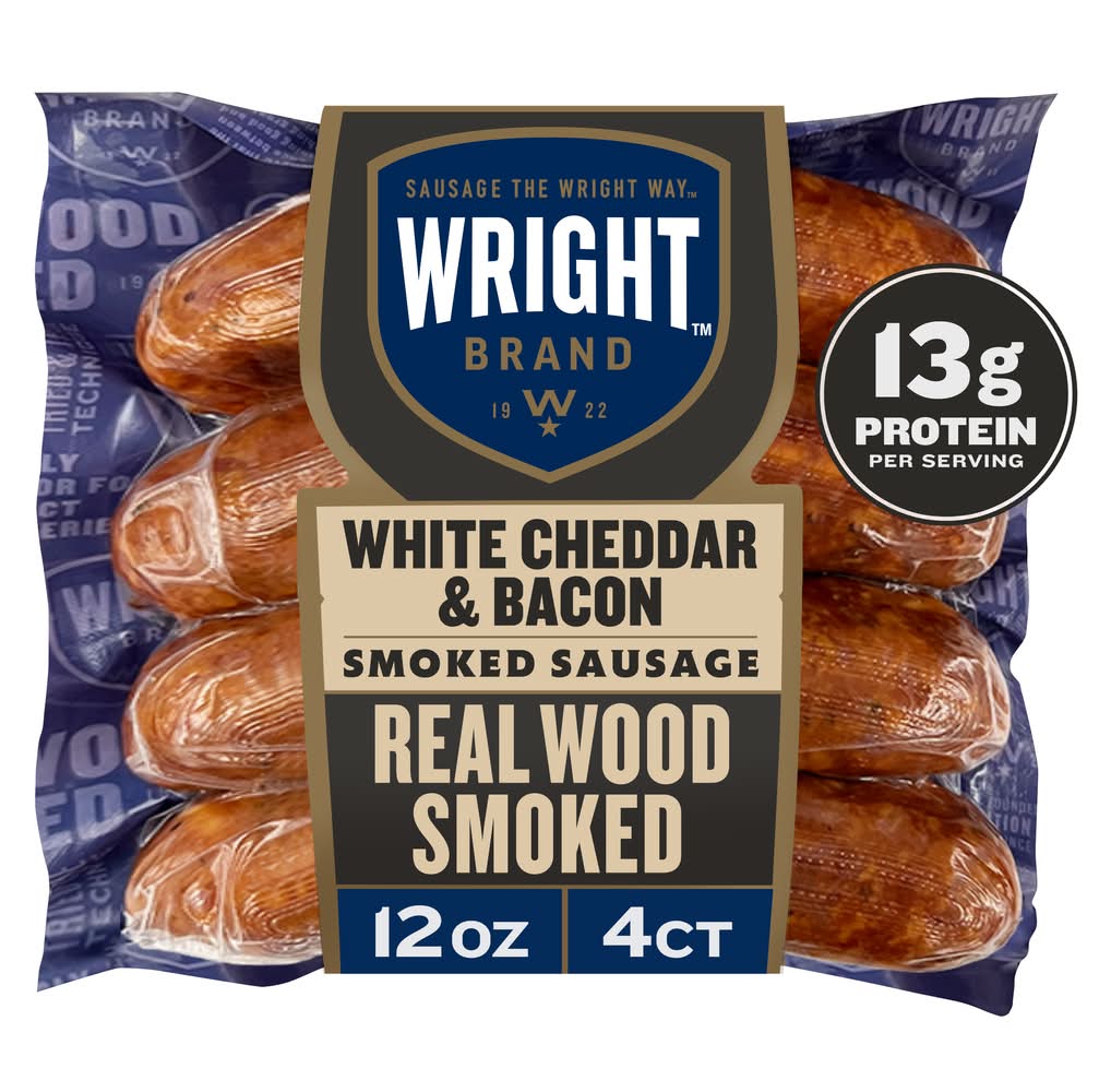 Wright Real Wood Smoked Sausage, White Cheddar & Bacon (12 oz, 4 ct)