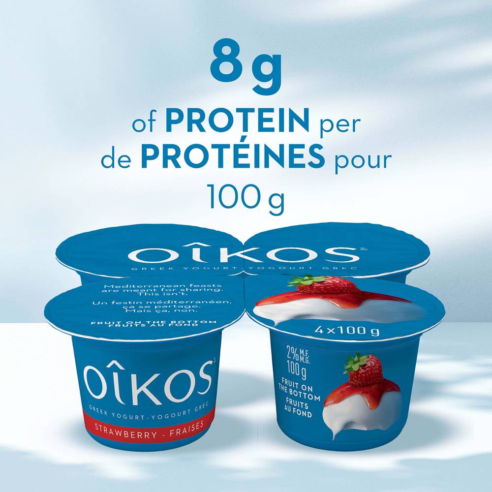 Oikos Fruit on the Bottom Greek Yogurt, Strawberry (4 x 100 g)