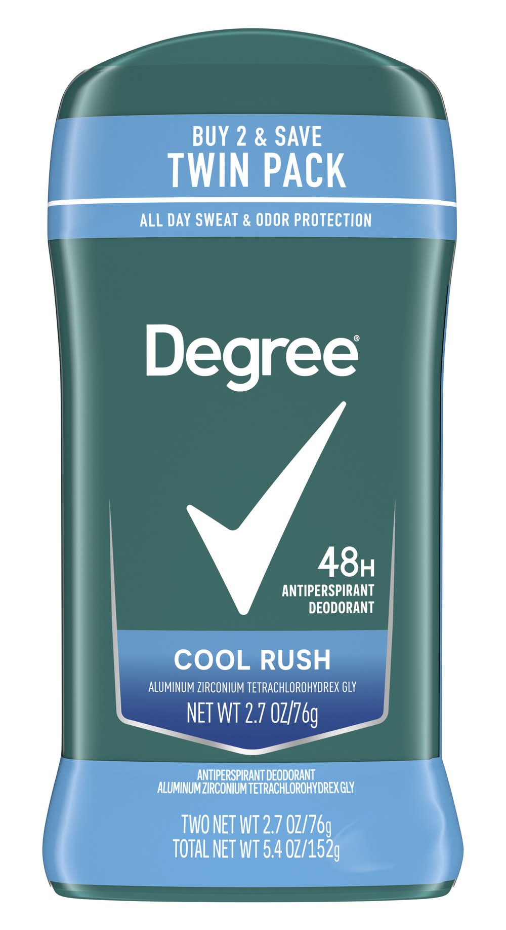 Degree All Day Sweat & Odor Protection Antiperspirant Deodorant, Cool Rush (2 x 2.7 oz)