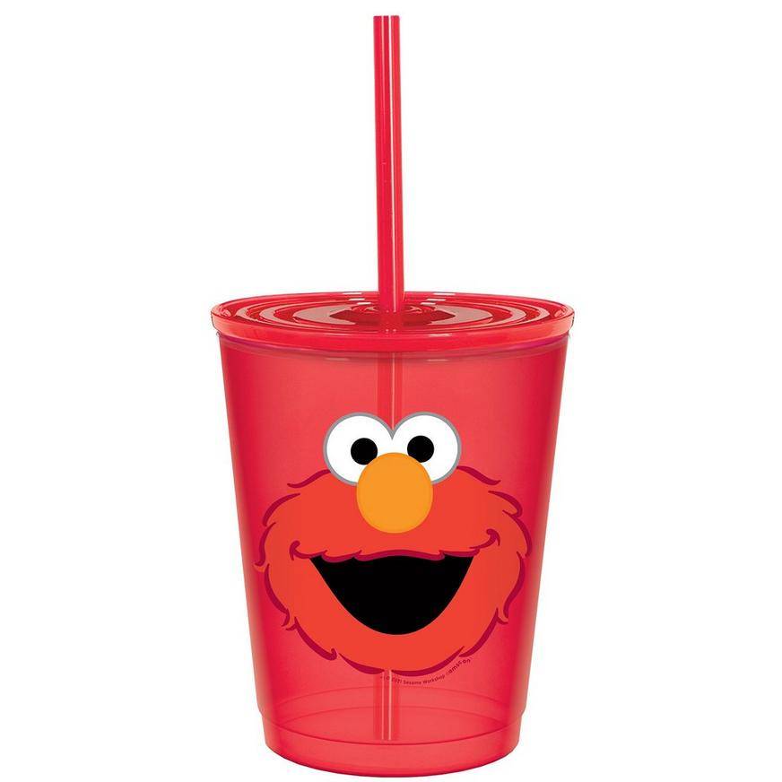 Elmo Plastic Cup with Straw, 12oz - Everyday Sesame Street