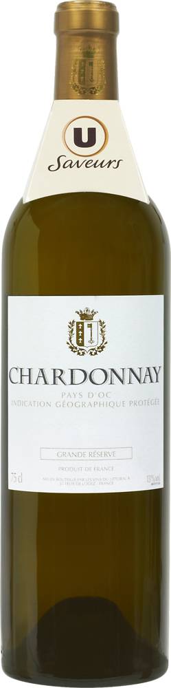 U - Saveurs vin blanc IGP pays d'oc chardonnay grande réserve (750 ml)