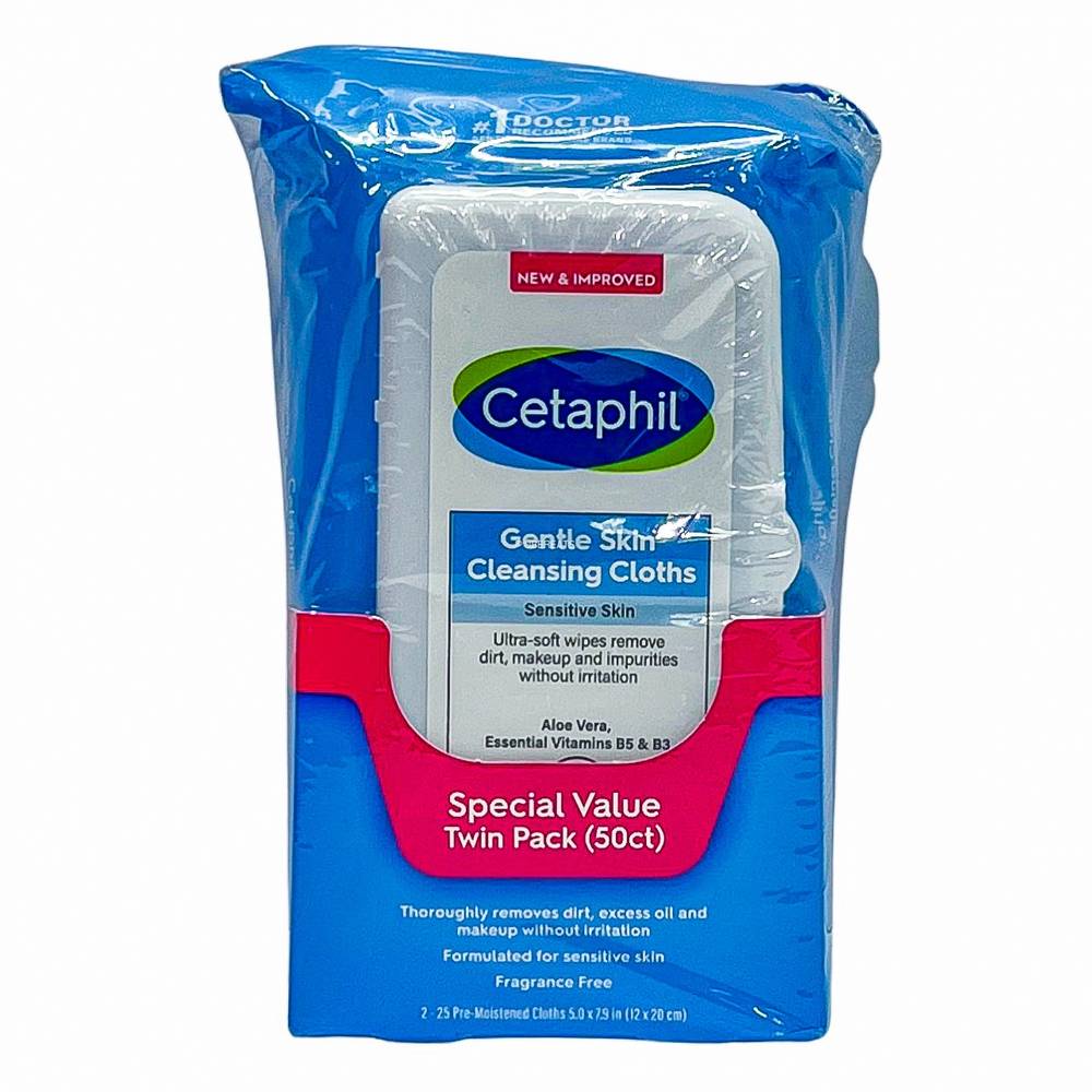 Cetaphil Gentle Skin Cleansing Cloths Face and Body Wipes - 2pk/50 ct