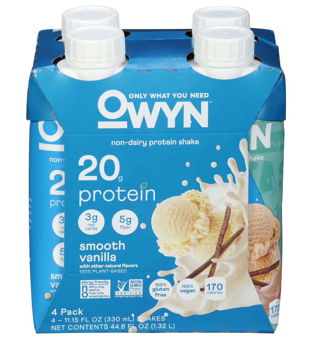 OWYN 100% Plant Based Protein Shake, Smooth Vanilla (4 x 11.15 fl oz)