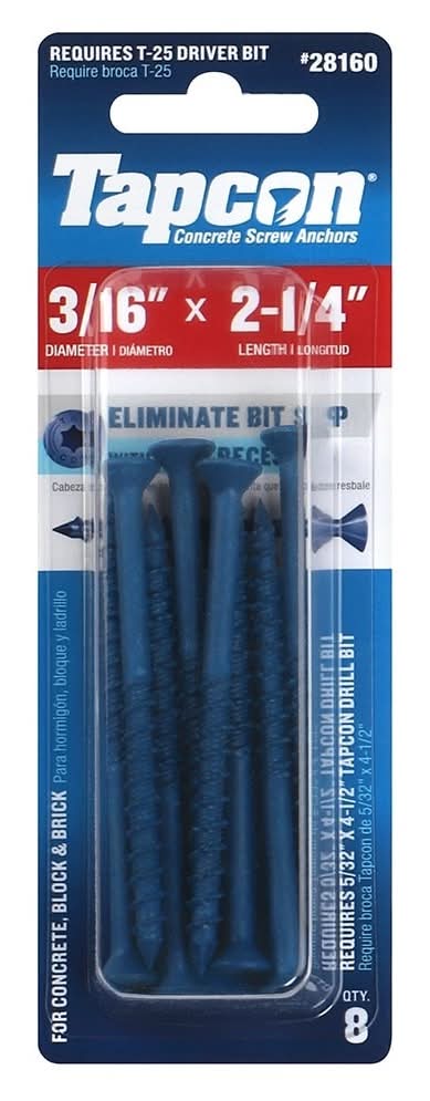 Tapcon 3/16-in x 2-1/4-in Concrete Screw Anchors 8-Pack