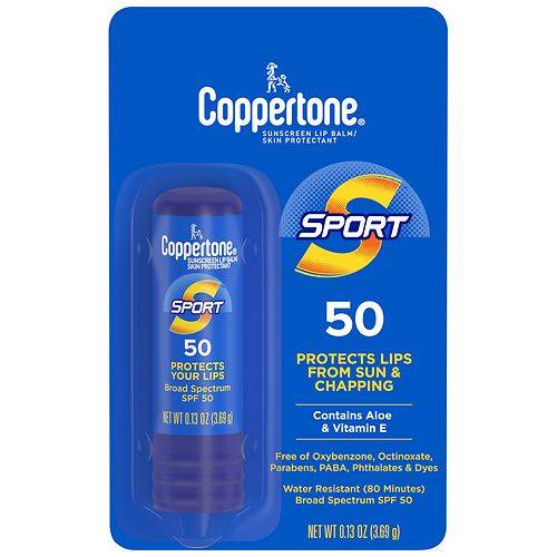 Coppertone Sport Sunscreen Lip Balm, SPF 50 Skin Protectant - 0.13 oz