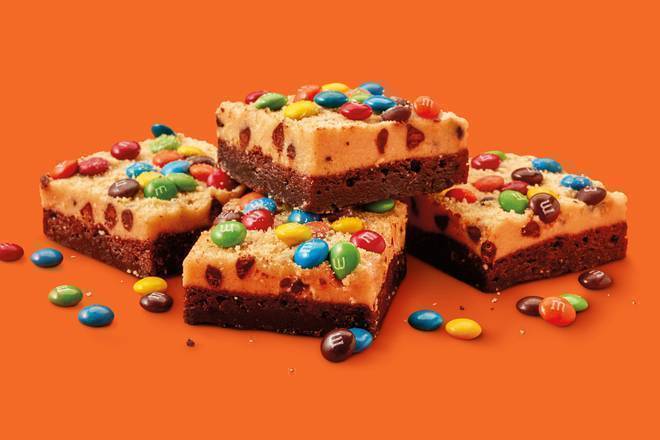 Cookie Dough Brownie Topped with M&M’s Mini Chocolate Candies 