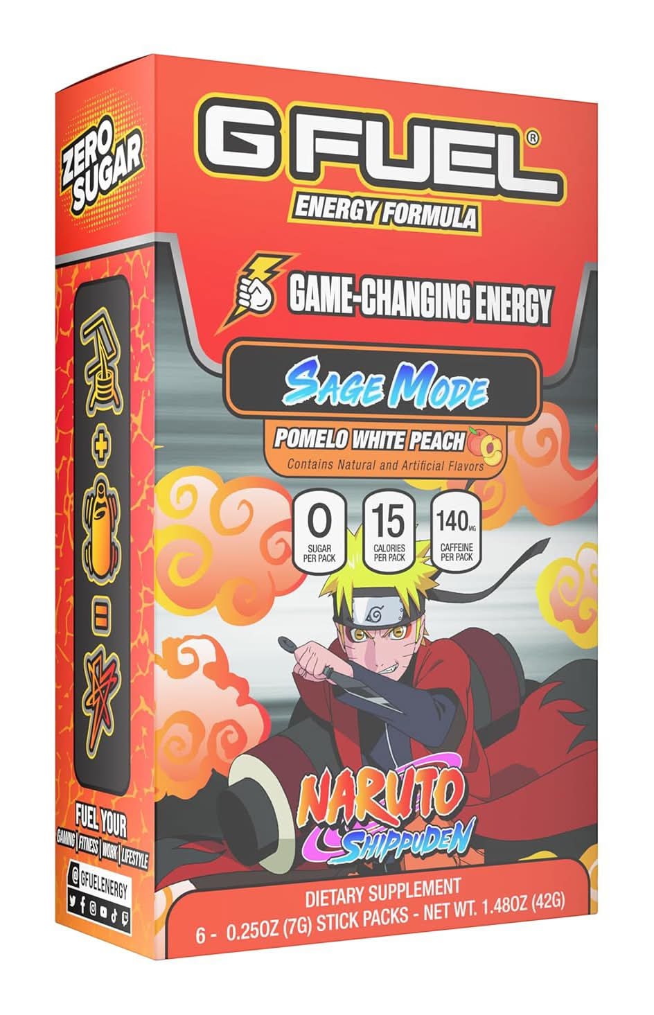 G FUEL Naruto Sage Mode Energy Powder Stick Packets, Pomelo White Peach (6 x 0.25 oz)