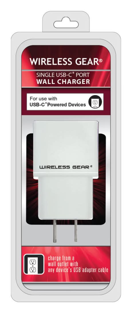 Wireless Gear Single Usb-C Port Wall Charger, White